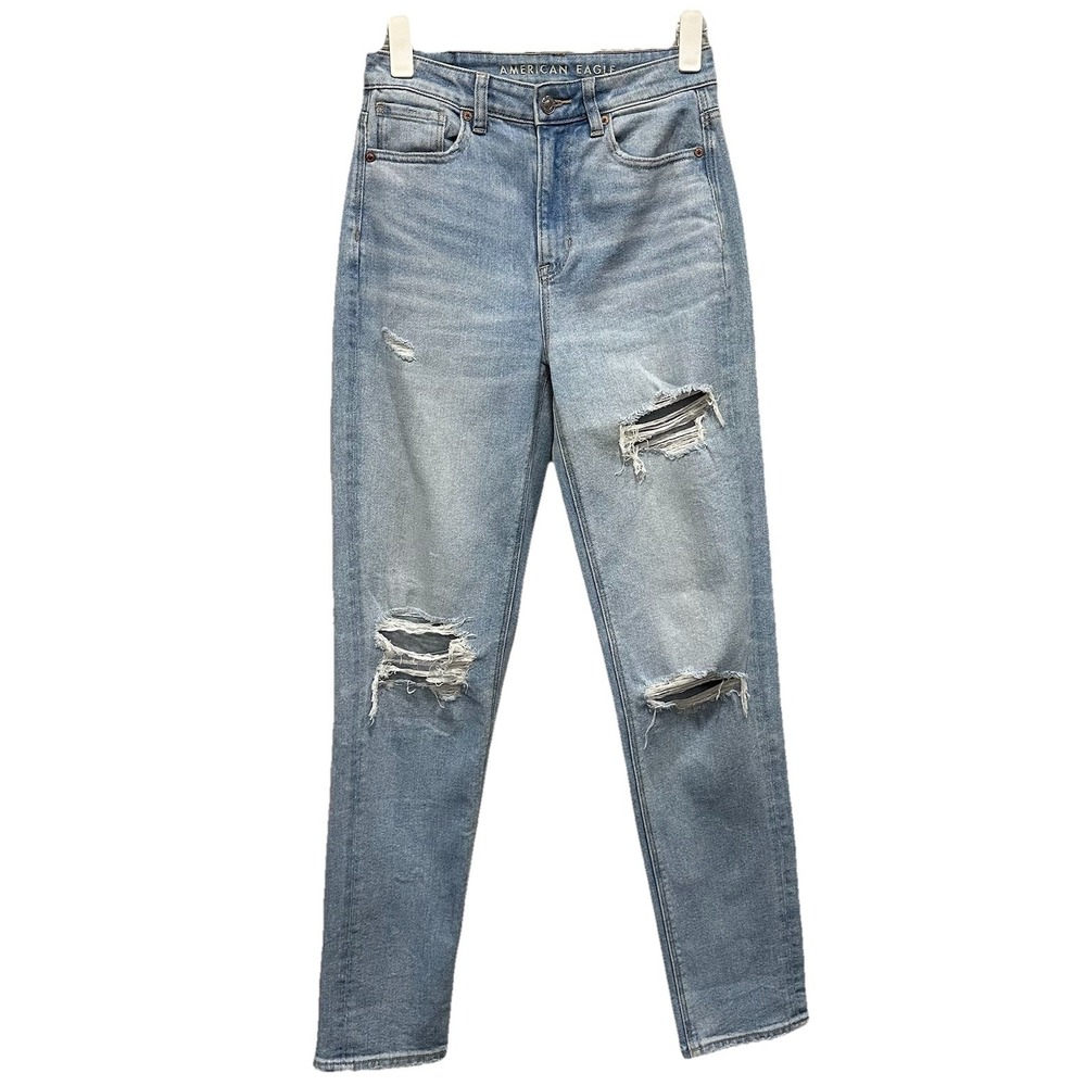 American Eagle Jean Women's Size 2 Distressed High Rise Mom  Straight Stretch